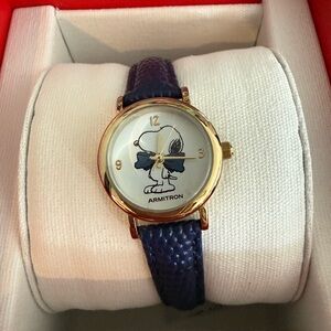 Armitron Women’s Blue Leather Snoopy Dial Watch - Gold Case